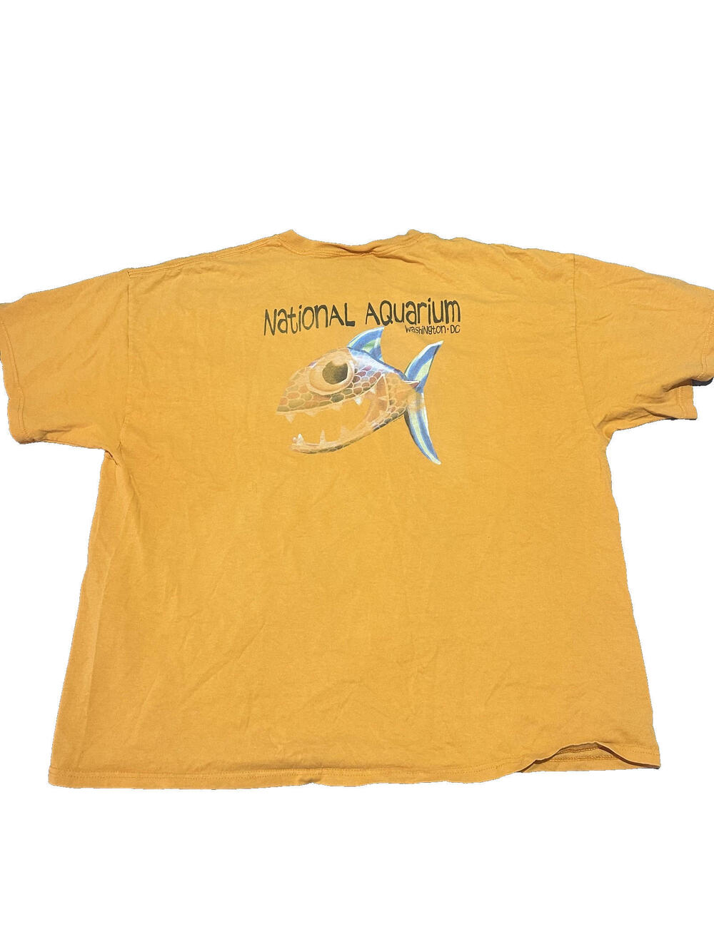 Vintage National Aquarium Souvenir Shirt Washington D.C. Men XXL 2XL Yellow Fish